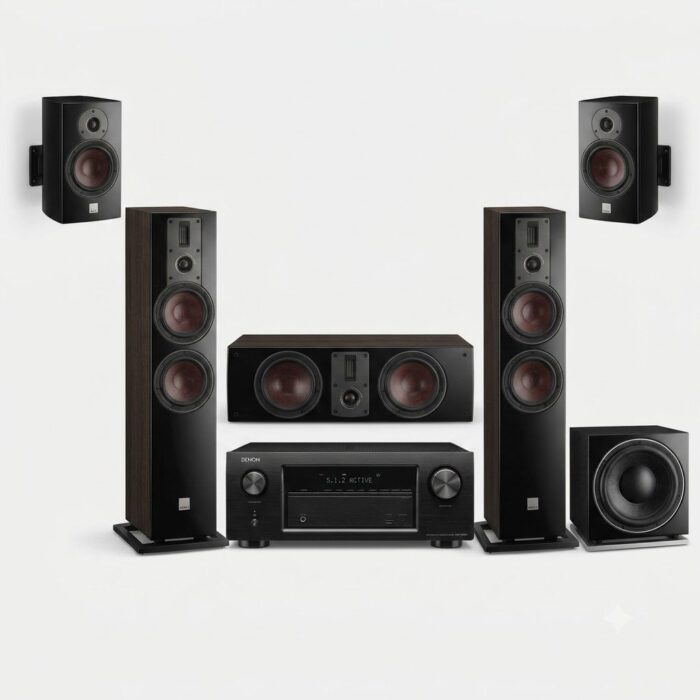 DALI SONIK 5.1.2 Floor Standing Home Theatre Package with SONIK 5, SONIK CINEMA, SONIK ON-WALL, SUB E-12 F & Denon AVR-X2800H